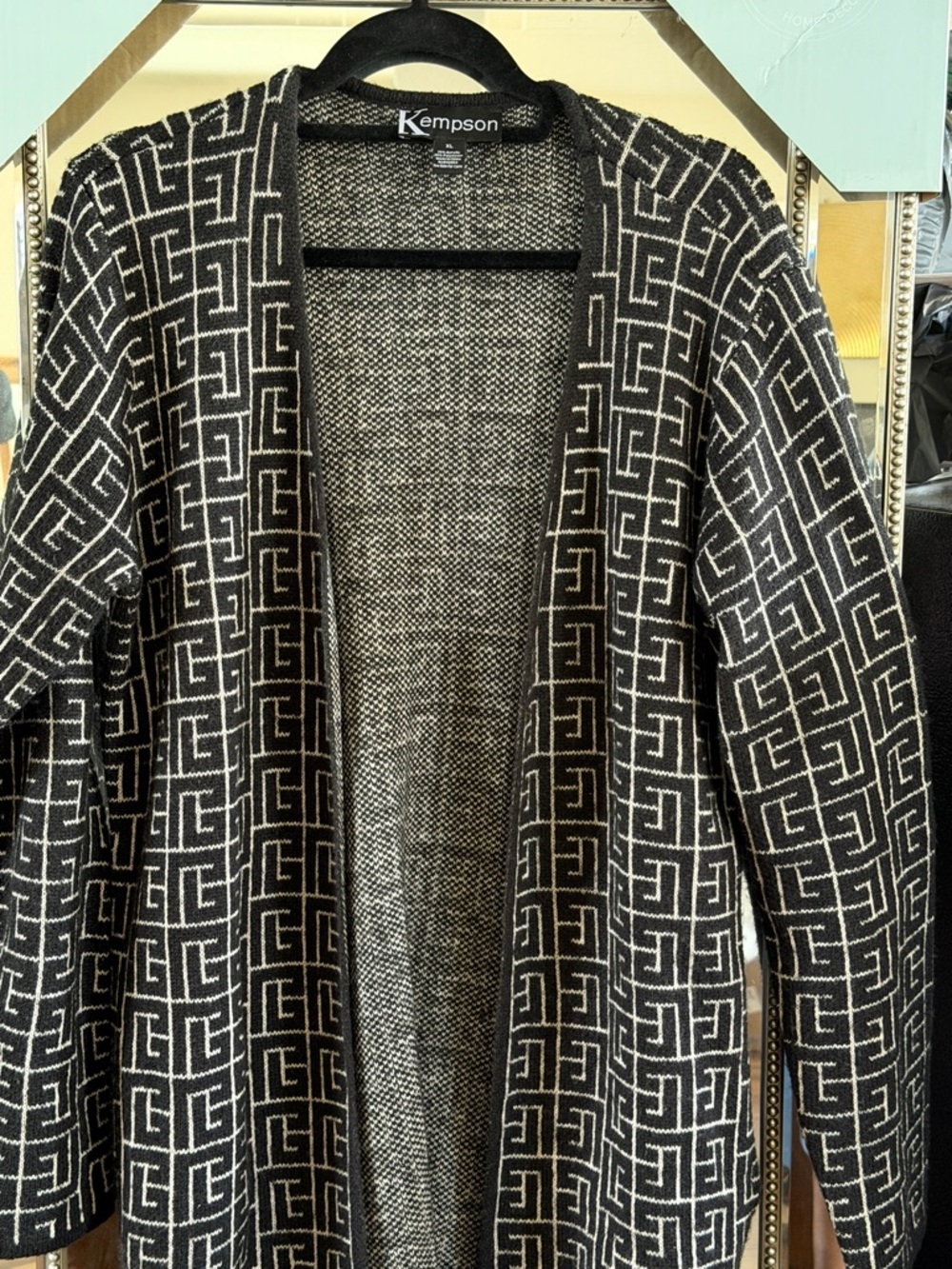 Black & White Geometric Open-Front Cardigan